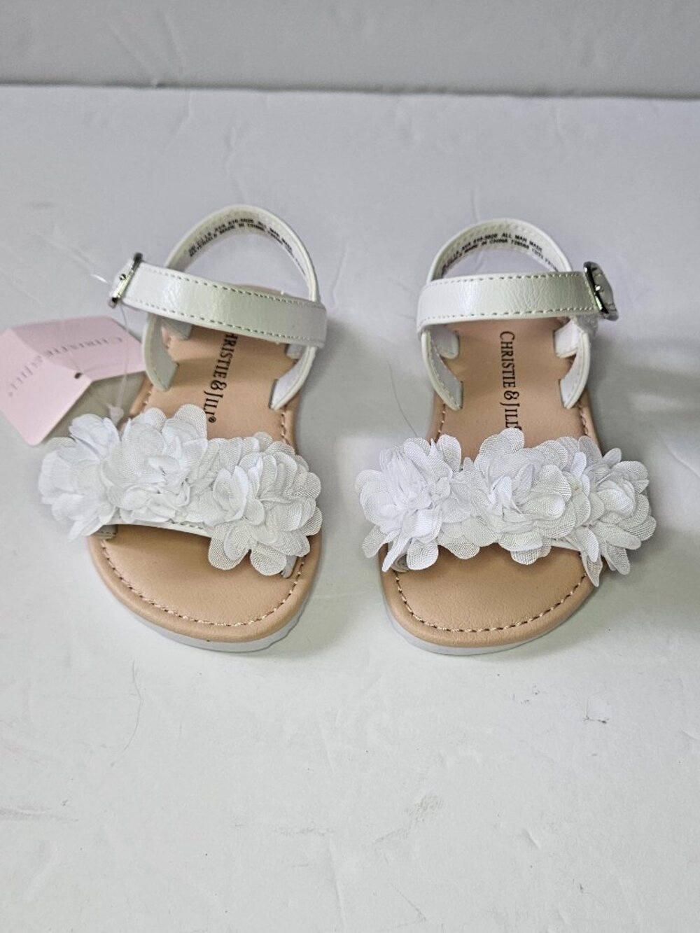 Christie & Jill White Floral Girls Ankle Strap Flat Sandals Toddler Size 5